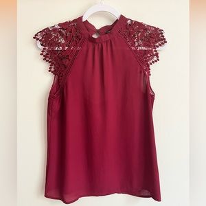 Express Maroon blouse with lace sleeves and open back - Size small